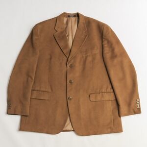 Vintage Chaps Ralph Lauren Faux Suede Coat Blazer Mens 48R Camel Brown Lined